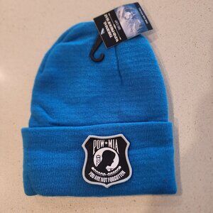 POW-MIA Patched Knit Cuffed Beanie in Cobalt Blue.